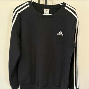 Adidas Women’s Crew Neck Sweater – Black with White Stripes, Size Medium